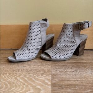 Gray Peep-Toe Block Heel Sandals